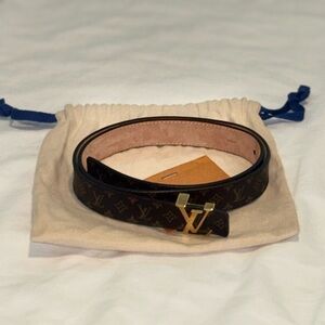 Louis Vuitton Dark Brown Monogram Belt with Gold Buckle